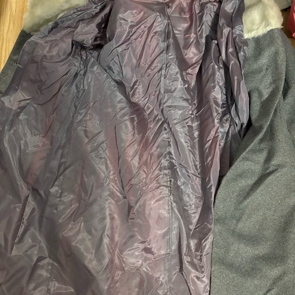 Vintage Faux Fur Collar Union Made Long Overcoat Full Length Sz 14 Gray - Picture 5 of 8